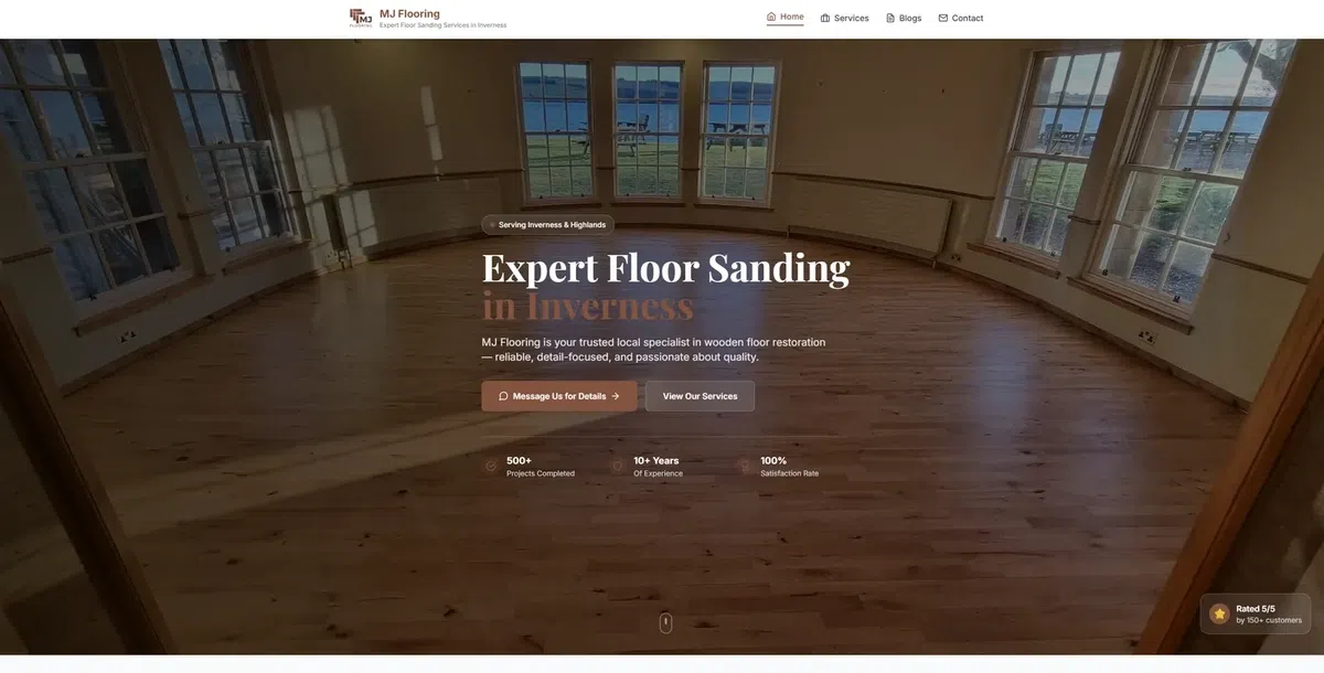 Strona MJFlooring – zrzut ekranu realizacji KreativSEO